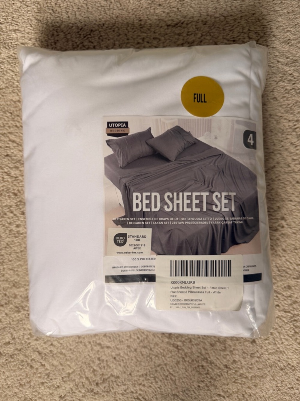 Full White Bed Sheet Set - 4-Piece